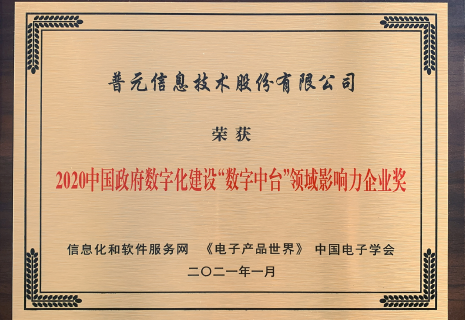2020中国政府数字化建设"数字中台"领域影响力企业奖