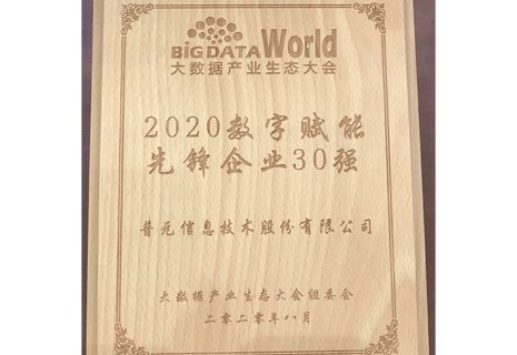 荣获2020年度"数字赋能先锋企业30强"