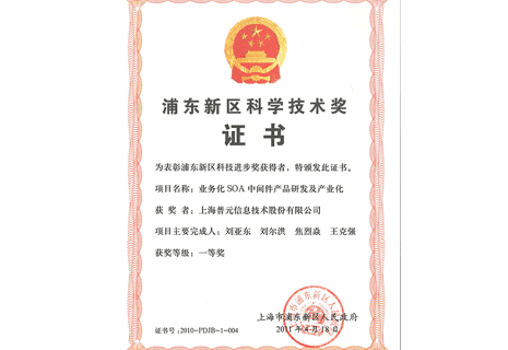 荣获"浦东新区科技进步奖"一等奖（2011年）